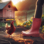 Poule qui suit son éleveur dans le jardin