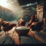Poules mangeant riz et pâtes en complément équilibré