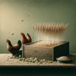 Poules picorant des graines germées fraîches au poulailler