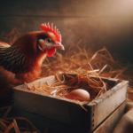 Poule prête à pondre près du pondoir